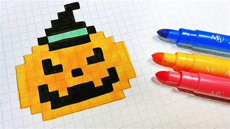 Dessin De Halloween En Pixel Art En Couleur Pixel Art Citrouille par Tête à modeler